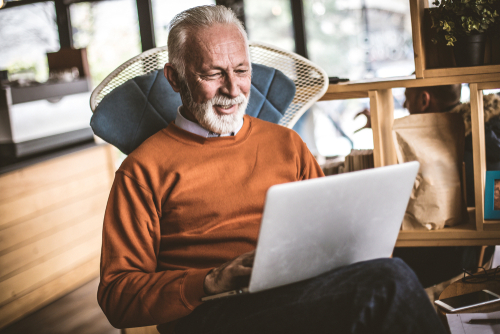 Older man researching cataracts